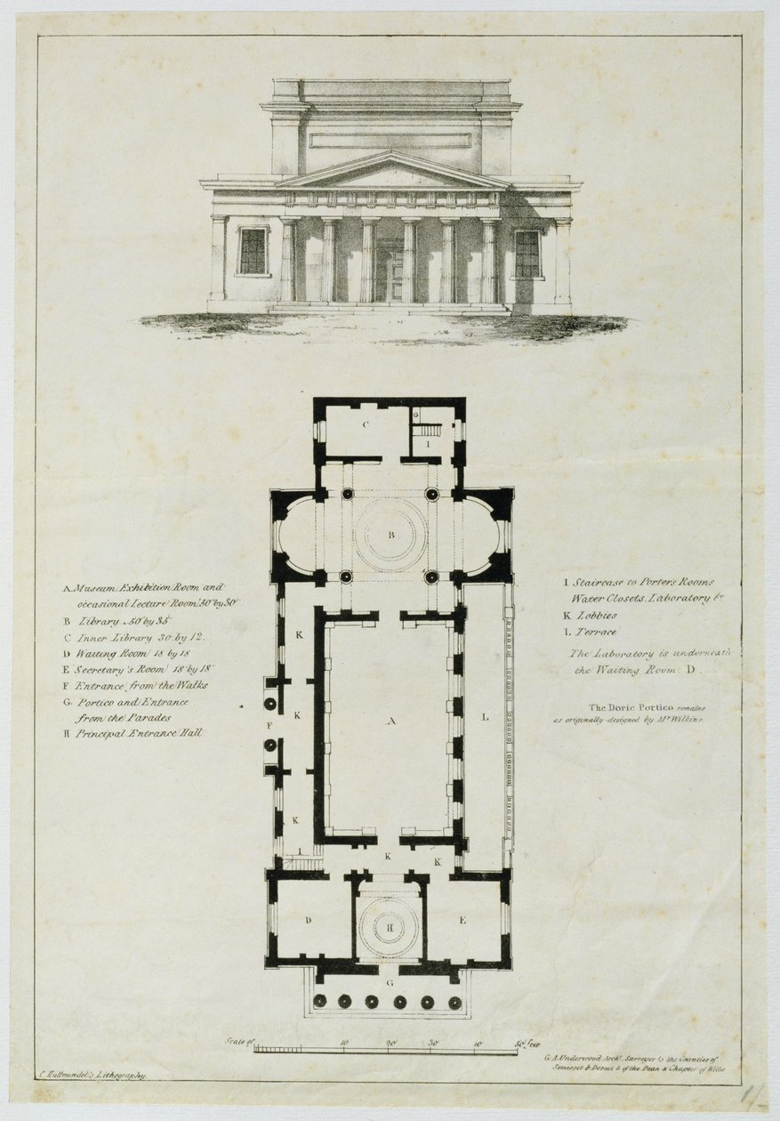 A fürdő alsóházi helyiségeinek alaprajza, Charles Hullmandel (1789-1850) metszetében alkotó: English School