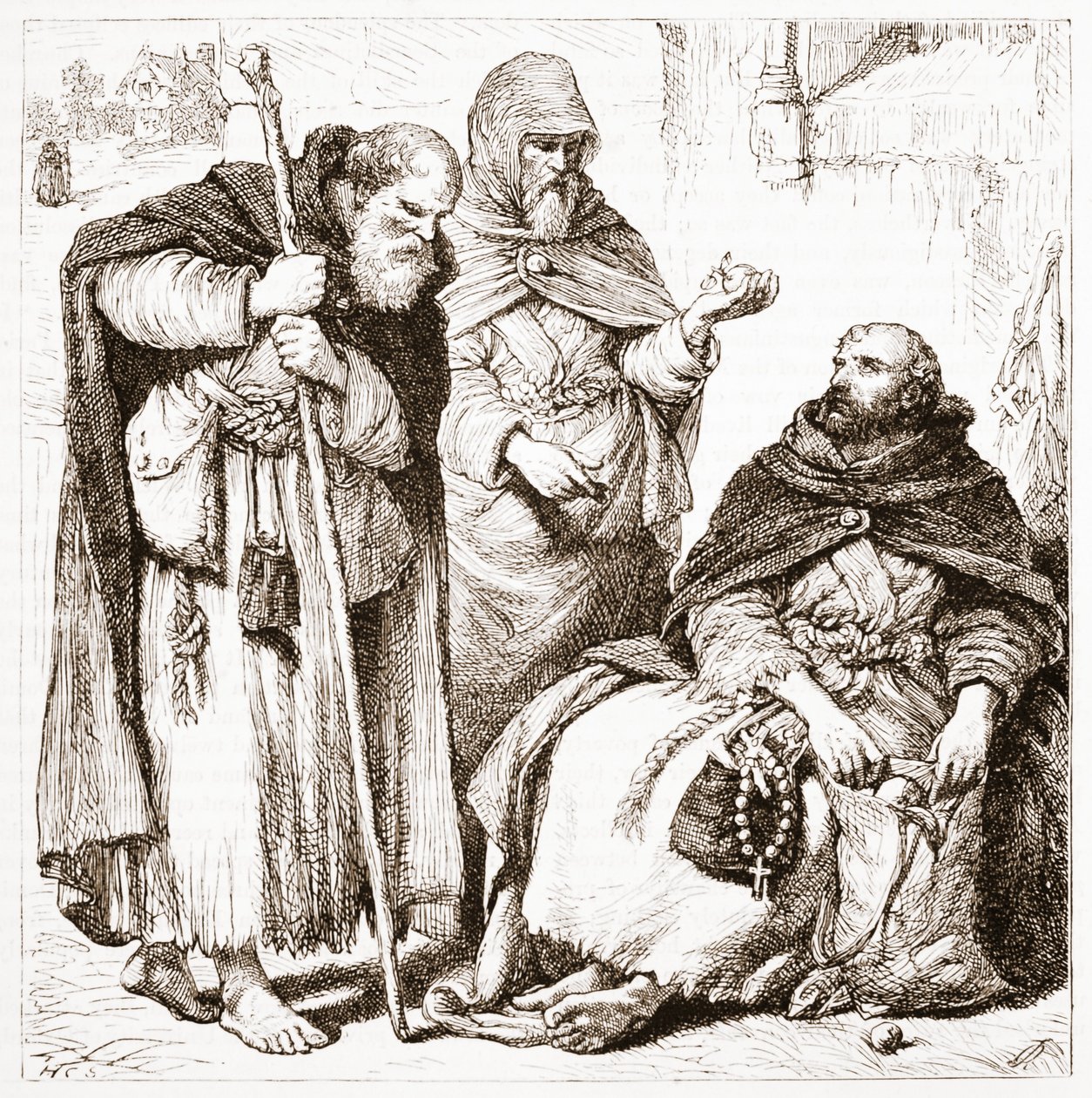 Férfi testvérek csoportja, illusztráció: James Aitken Wylie (1808-1890) A protestantizmus története című könyvéből, pub. 1878 alkotó: English School