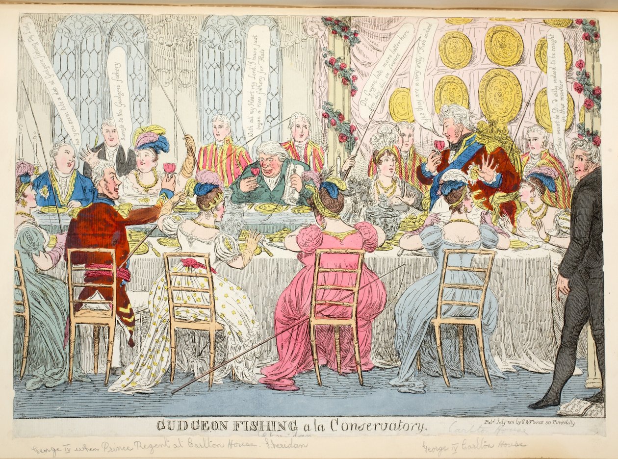Gudgeon Fishing a la Conservatory, pub. 1811 alkotó: English School