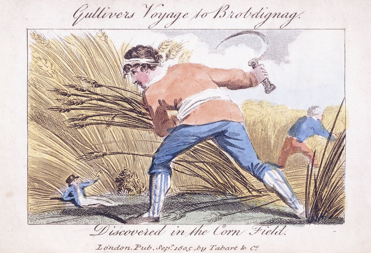 Gulliver utazása Brobdingnagba, felfedezték a kukoricatáblán, 1805 alkotó: English School
