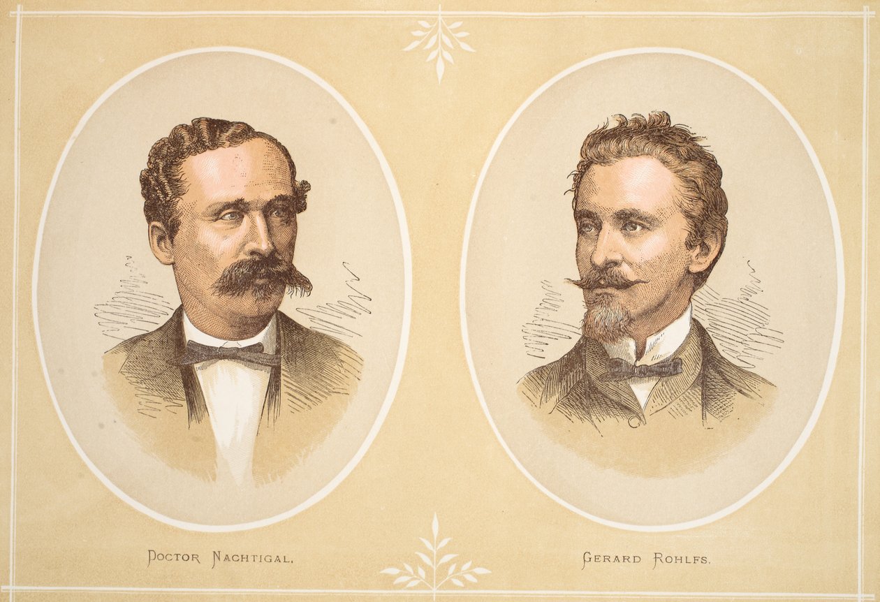 Gustav Nachtigal és Gerard Rohlfs, illusztráció a David Livingstone élete és felfedezései képi kiadásából, J. Ewing Richie, pub. A. Fullarton & Co., 1876 alkotó: English School