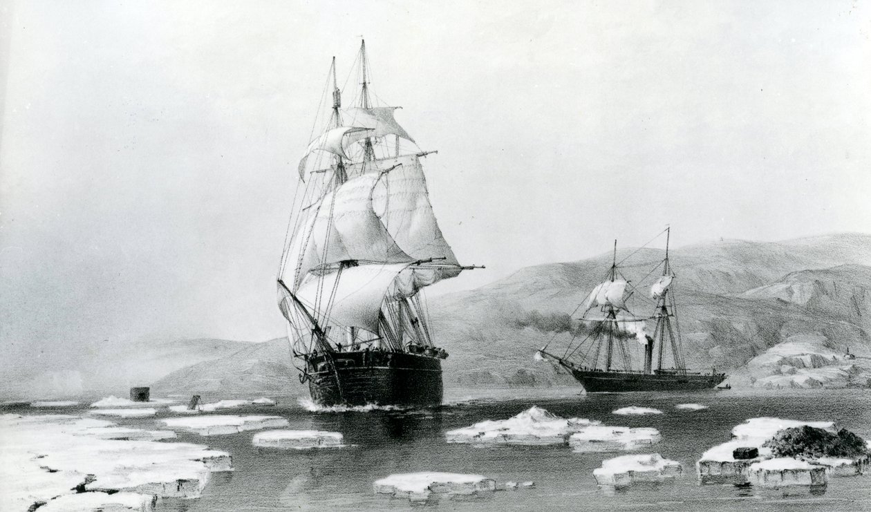 A HMS Assistance és a Pioneer kitörése a téli negyedből 1854-ben (litográfia) alkotó: English School