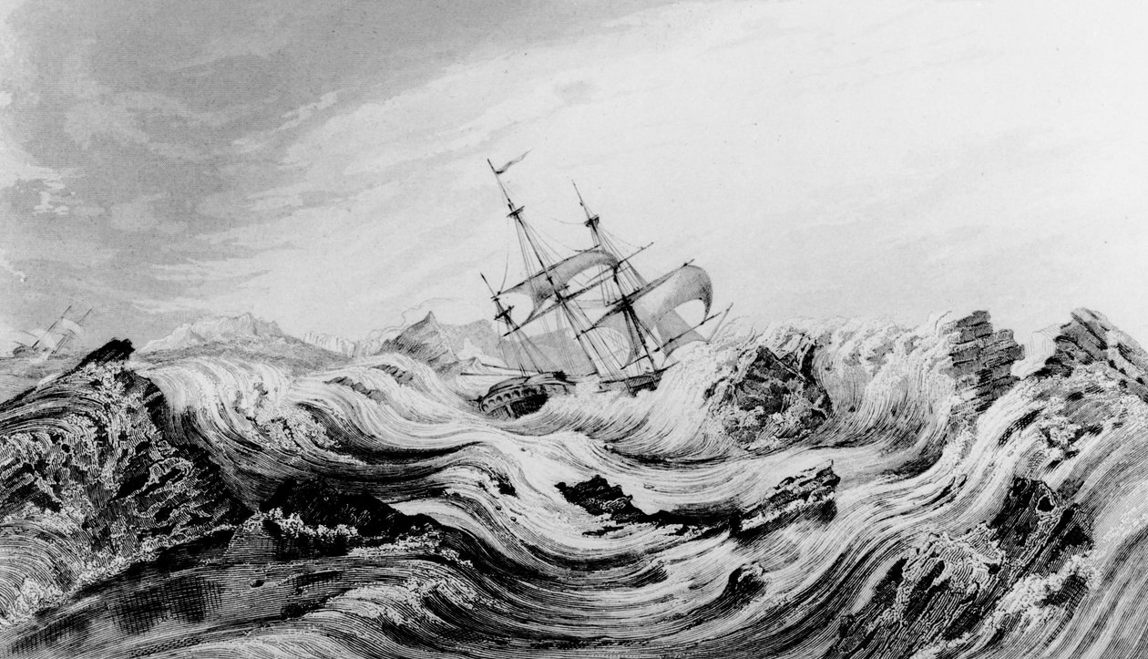 A David Buchan által irányított HMS Dorothea a sarkvidéki jégbe hajtott alkotó: English School