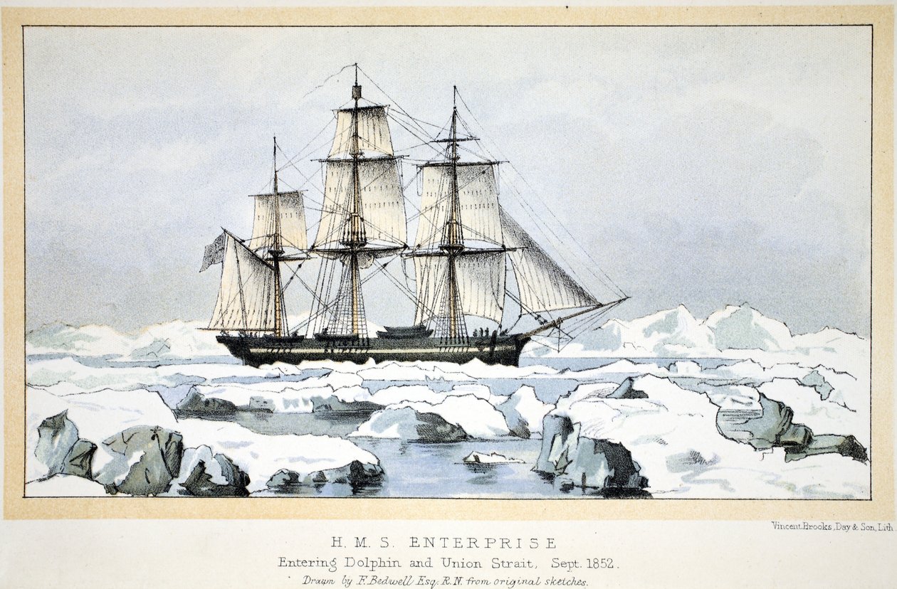 A HMS Enterprise belép a Dolphin- és az Union Strait-be, 1852. szeptember alkotó: English School