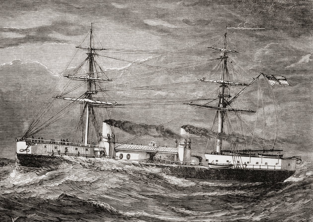 A Brit Királyi Haditengerészet HMS Inflexible, Invincible Class csatacirkálója, illusztráció a Saját magazinból, a Children