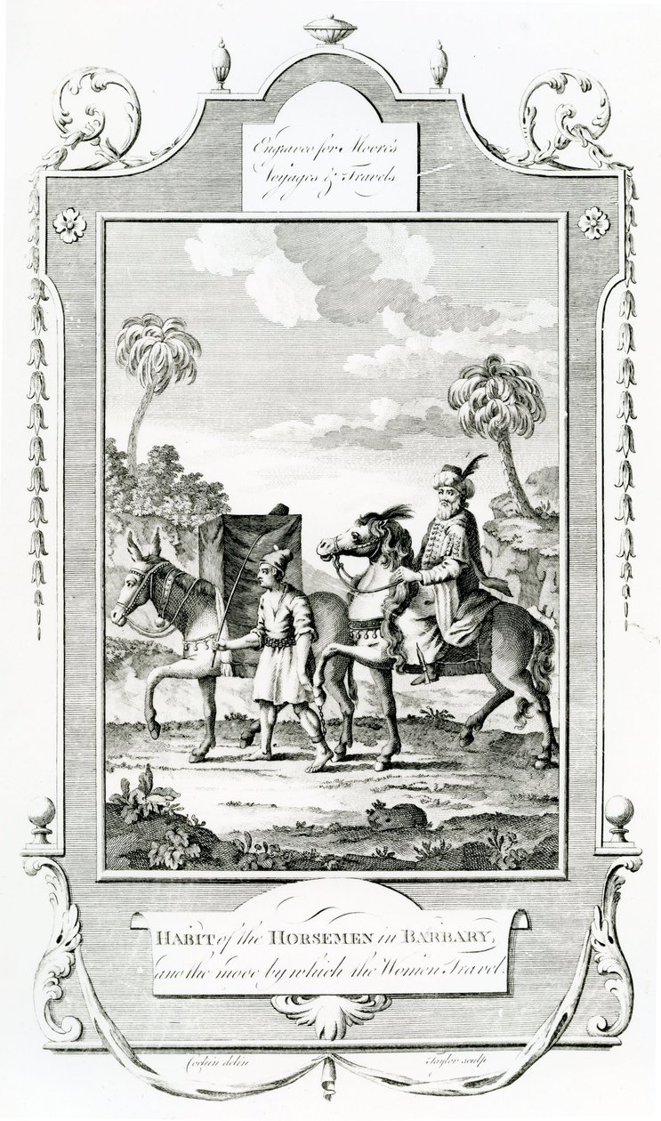 Habit of the Horsemen in Barbary, illusztráció a Moores Voyages and Travelsből, alkotó: English School