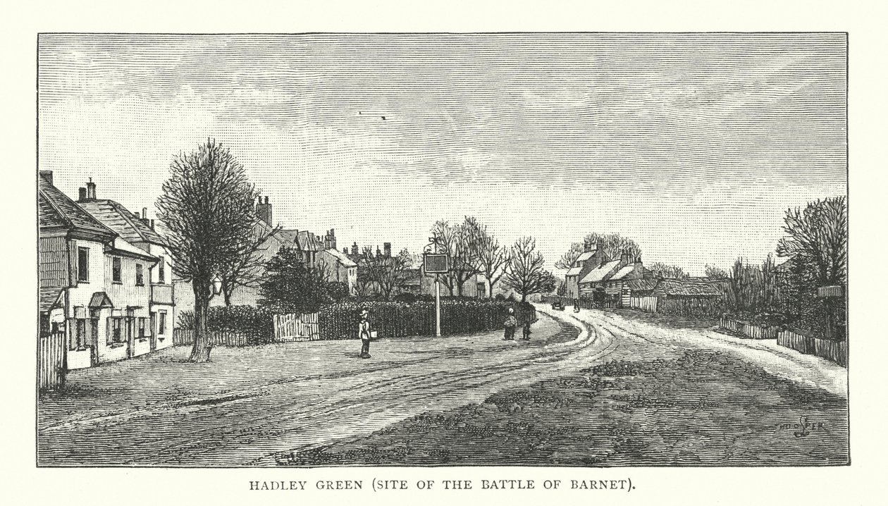 Hadley Green, a Barnet-i csata helyszíne (metszet) alkotó: English School