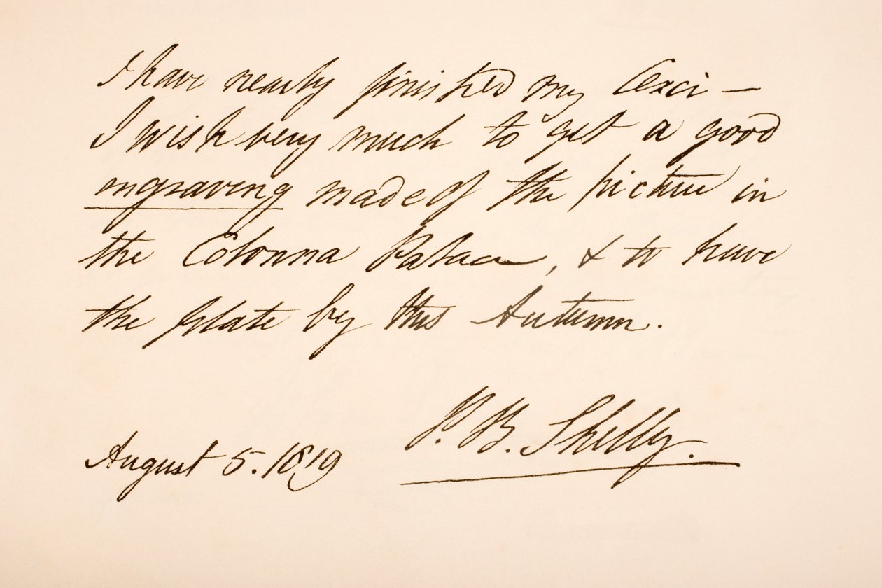 Percy Bysshe Shelley kézírása és aláírása, 1819 alkotó: English School
