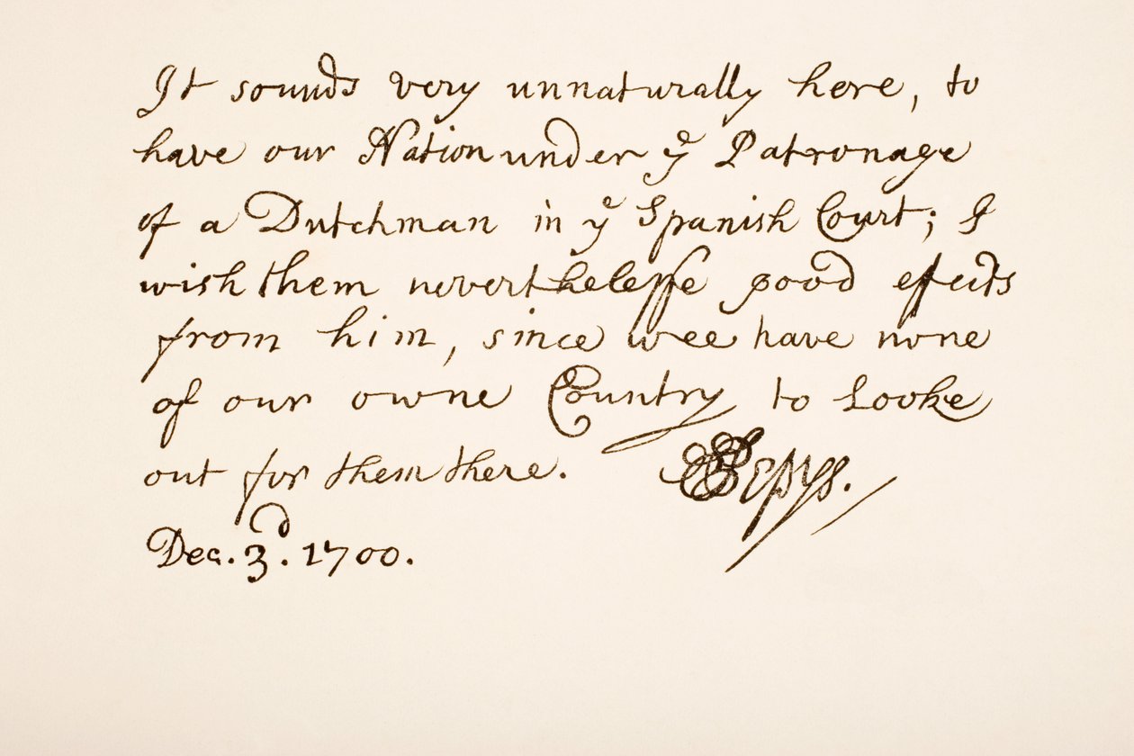 Samuel Pepys kézírása és aláírása, 1700 alkotó: English School