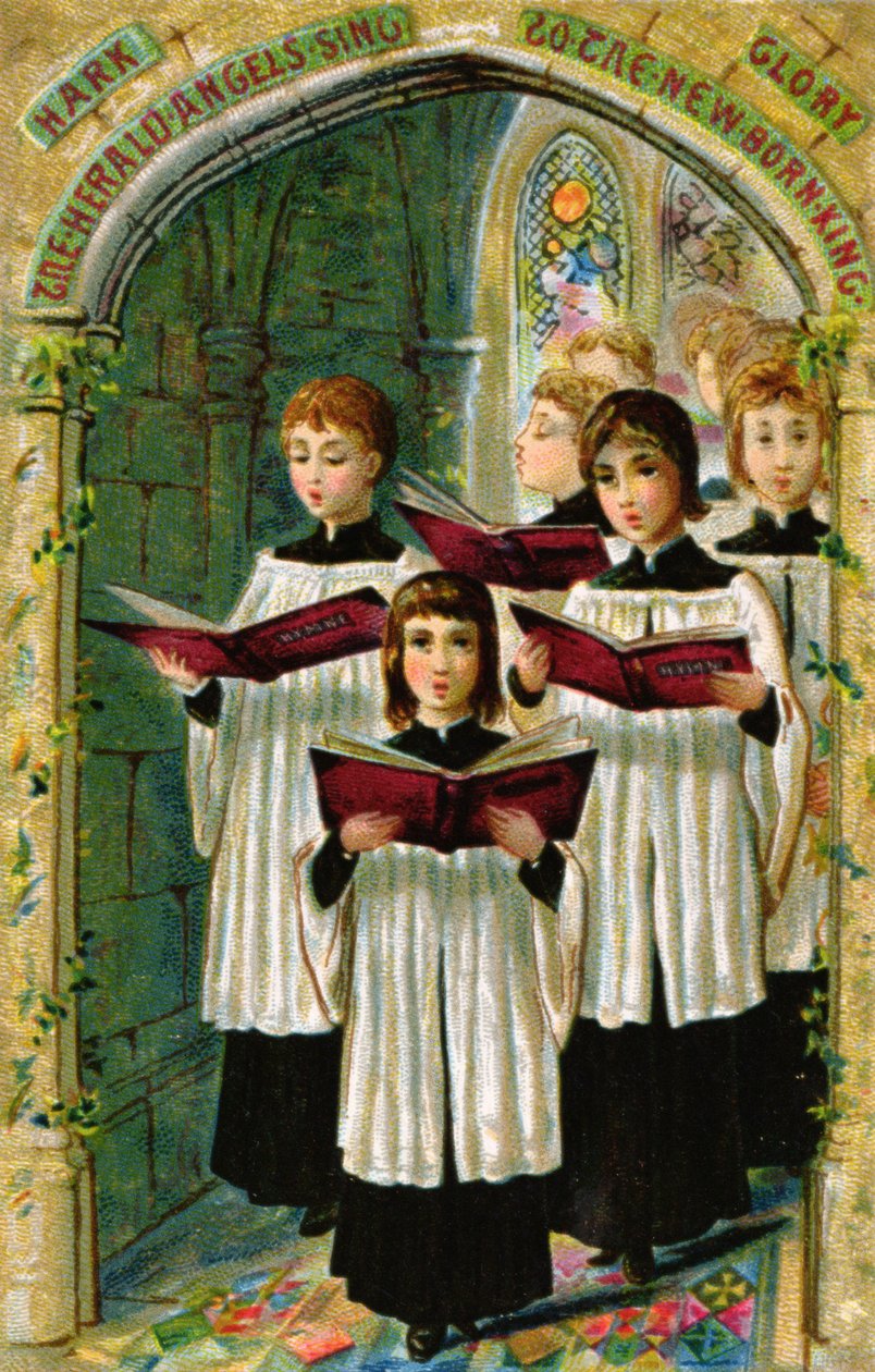 "Hark the Herald Angels Sing", viktoriánus képeslap alkotó: English School