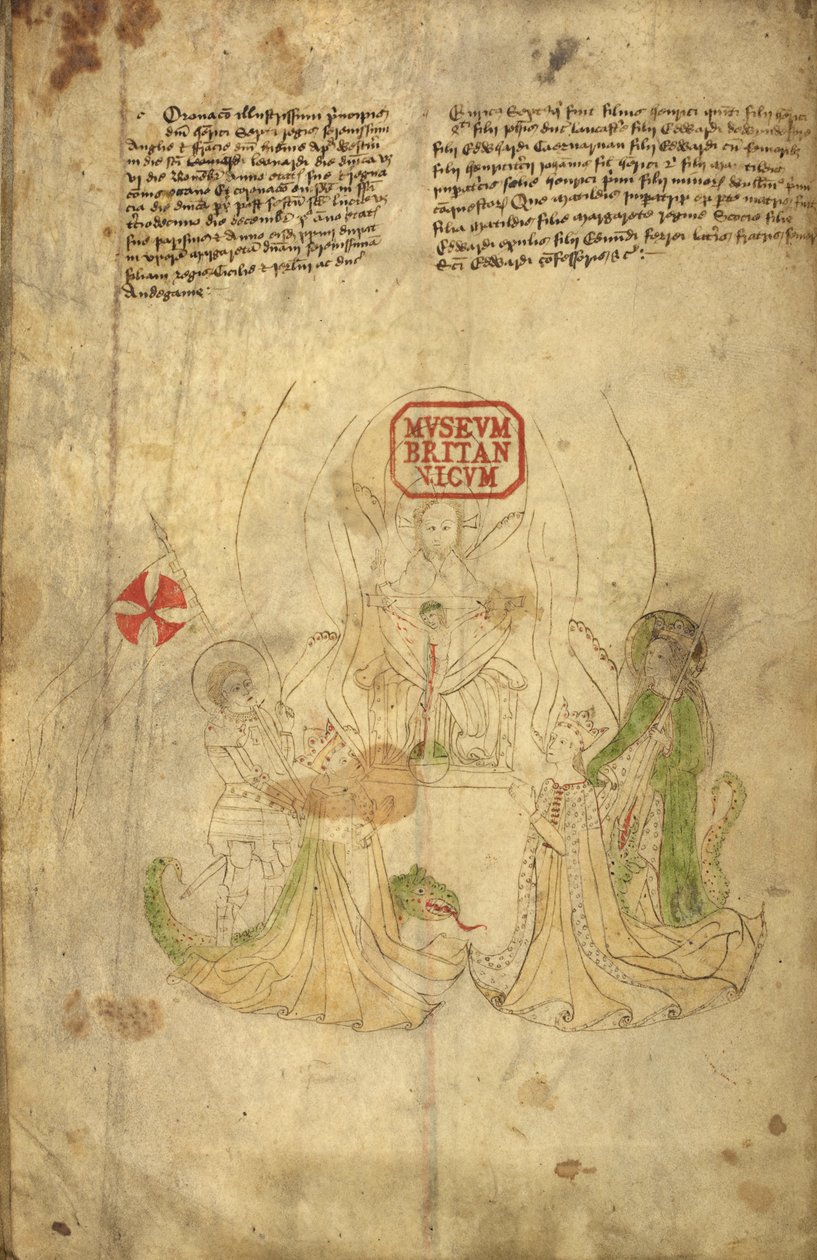 Harley 318, f.8v VI. Henrik, angol király és felesége, Anjou Margit, illusztráció a "Királyok története és genealógiája...Anglia" című könyvéből (vellum) alkotó: English School