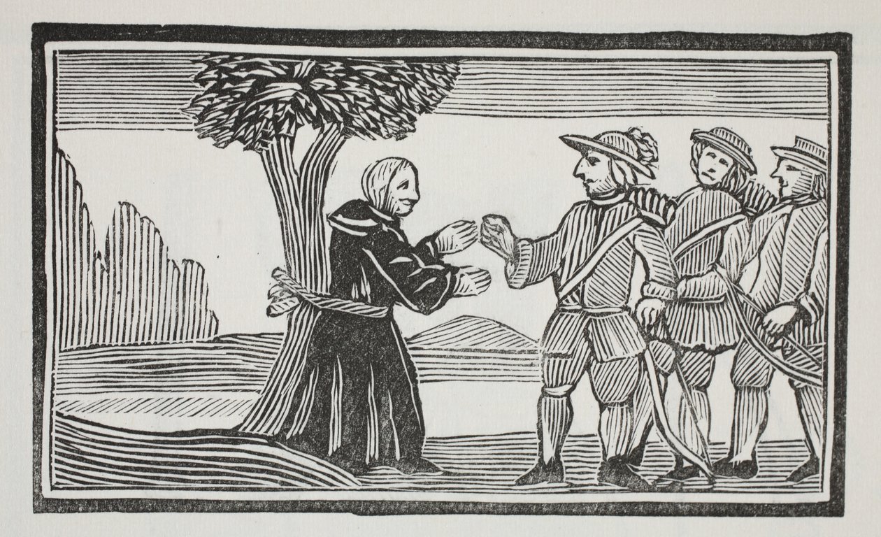 Egy fához kötötte az apát, illusztrációja a Chap-books of the Eighteenth Century, John Ashton, kocsma. 1882 alkotó: English School
