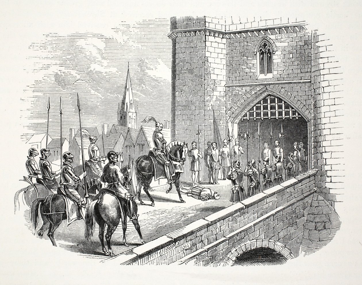 Henry Earl of Richmonds (majd Henry VII) bejárata Shrewsburybe a polgármesterek testülete, kocsma felett. 19. század (acélmetszet) alkotó: English School
