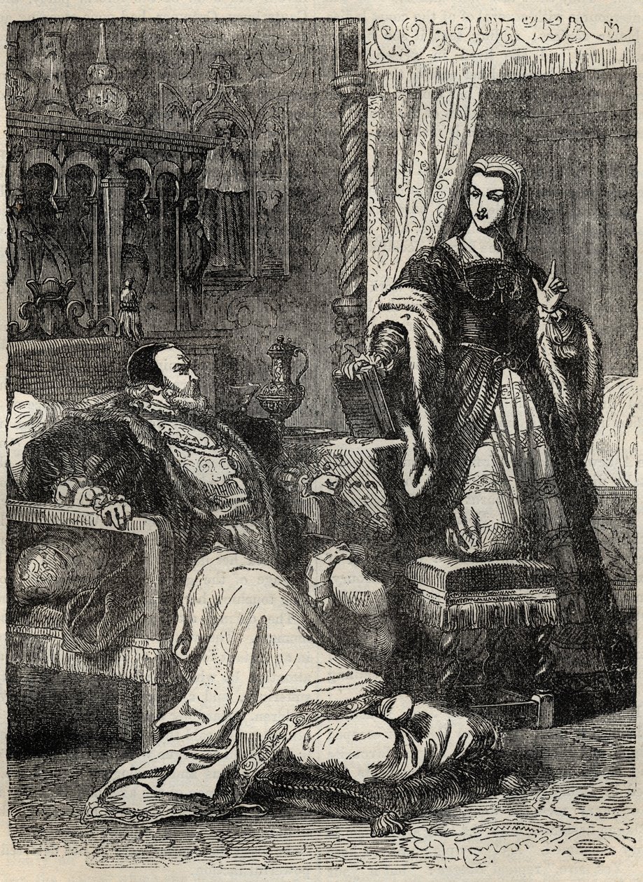 VIII. Henrik és Katalin Parr királynő (1512-1548) – metszet Cassell Petter és Galpin „Anglia történelméből” alkotó: English School