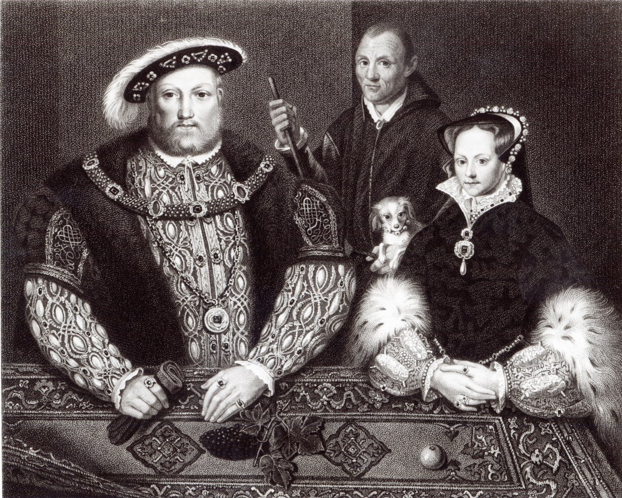 Henrik VIII, lánya Queen Mary és Will Somers egy 16. századi olajfestmény után, amelyet posztumusz festett, 1821 alkotó: English School