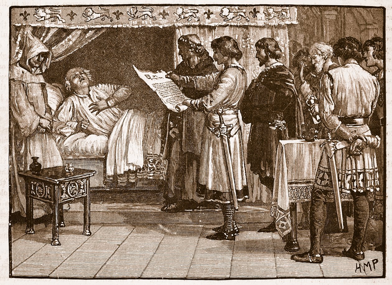 Henry megkapta a hírt Johns árulásáról, illusztráció a Cassells Illustrated History of England-től (szépia fotó) alkotó: English School
