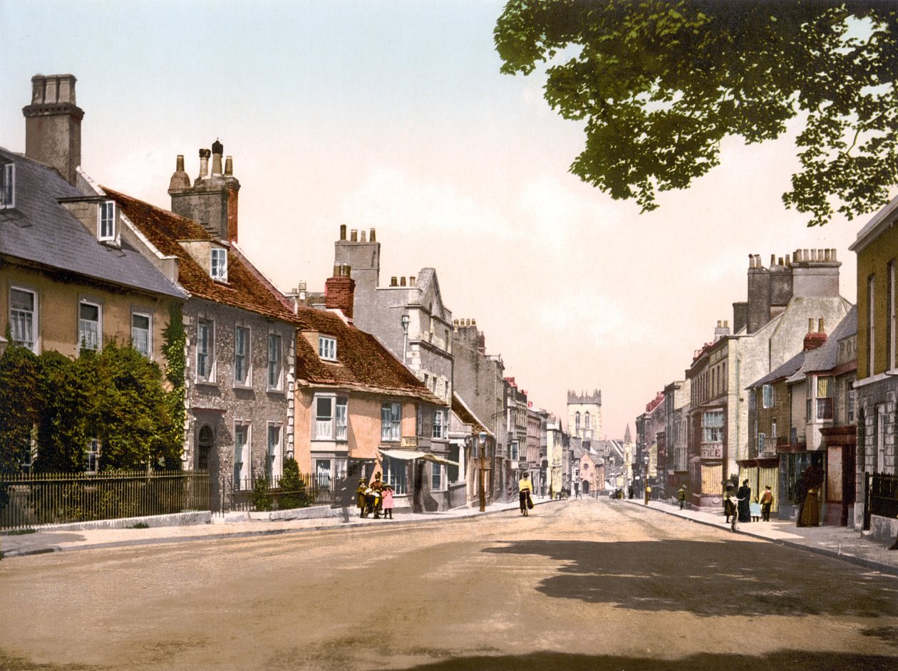 High Street, Dorchester (kézzel színezett fotó) alkotó: English School