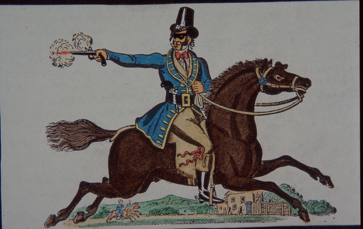 Highwayman figura a viktoriánus gyermekjátékszínházhoz (kézzel színezett metszet) alkotó: English School