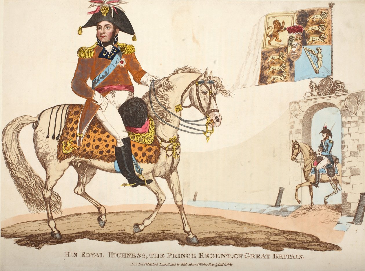 Ő Királyi Fensége, The Prince Regent of Great Britain, pub. Richard Evans, engr Romney, illusztráció a Waterloo-i csata történetének történetéből, William Mudford, 1816 (színes metszet alkotó: English School
