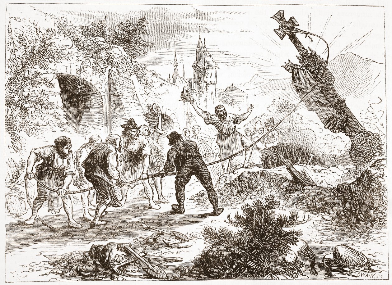 Hottinger megsemmisíti a képet, illusztráció: A protestantizmus története James Aitken Wylie (1808-1890), pub. 1878 alkotó: English School