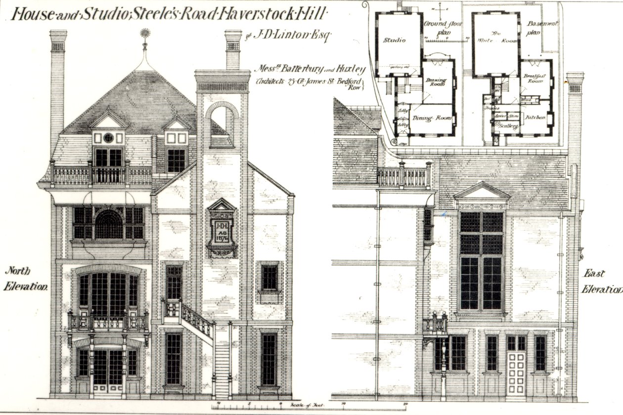 Ház és stúdió, Steeles Road, Haverstock Hill, a The Building Newsból, 1877. február 9. alkotó: English School