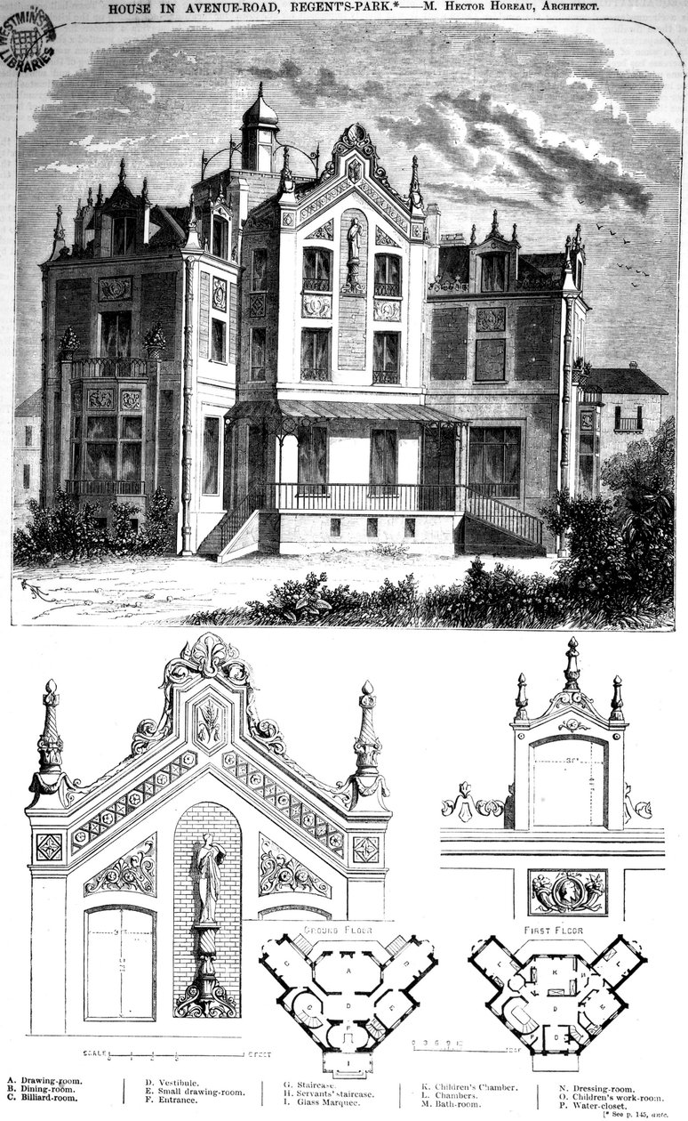 Ház az Avenue Roadon, a Regents Parkban, Hector Horeau tervezte, 1859 alkotó: English School