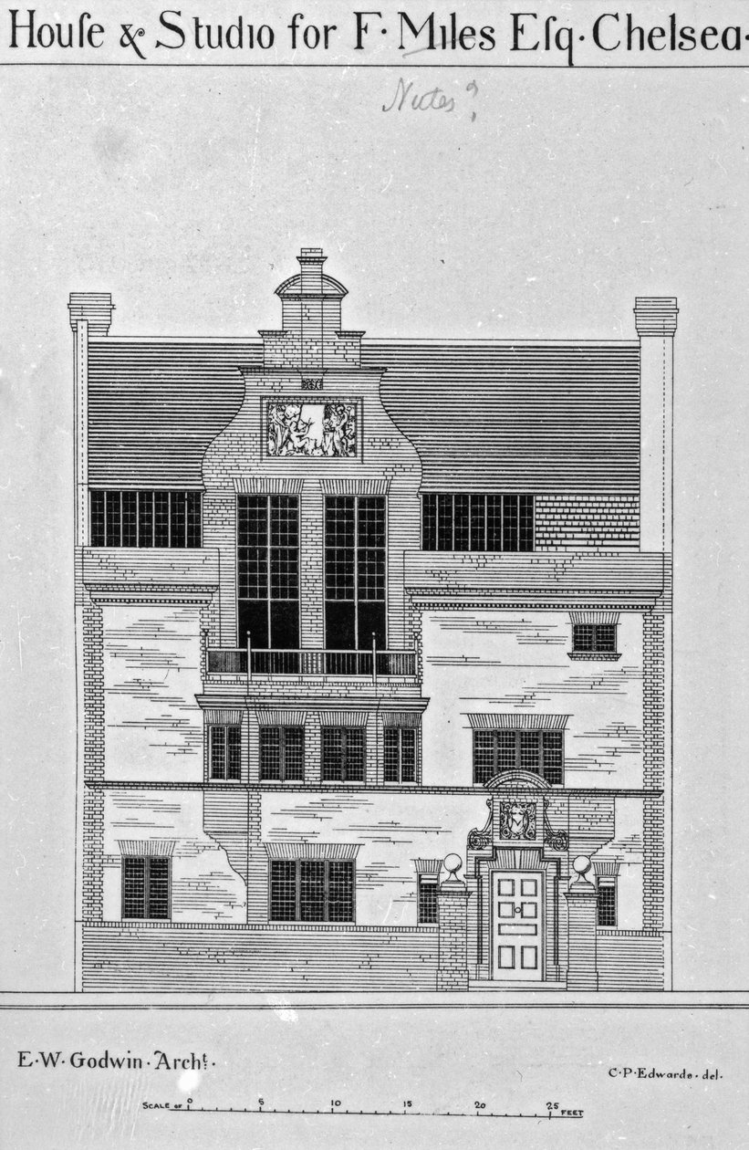House und Studio for F. Miles Esq., Chelsea, illusztráció a „The British Architect and Northern Engineer” című könyvből, 1878. december 6-án alkotó: English School