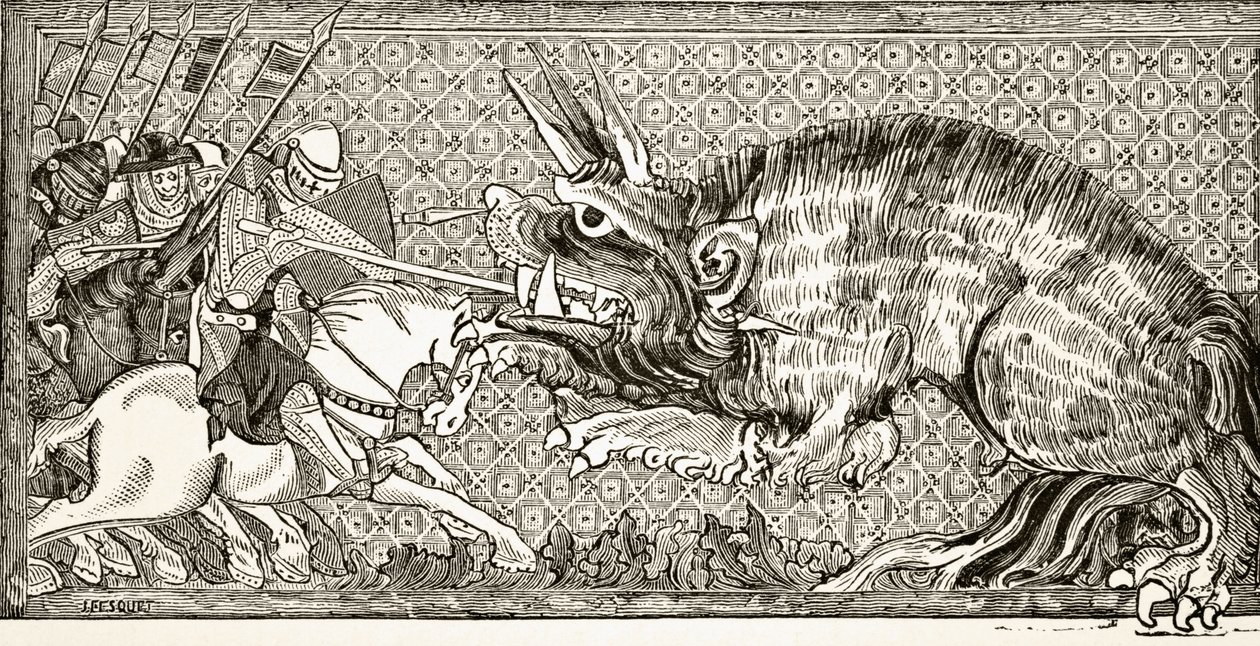 Hogyan harcolt Sándor a fenevaddal, egy 13. századi kézirat miniatűrje után, Paul Lacroix "Tudomány és irodalom a középkorban" című művéből, 1878. alkotó: English School