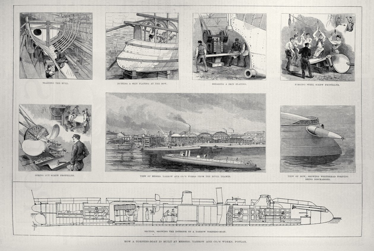 Hogyan építenek egy torpedócsónakot Yarrow és társai munkáiban, Poplar, a The Illustrated London News-ból, 1886. március 27. alkotó: English School
