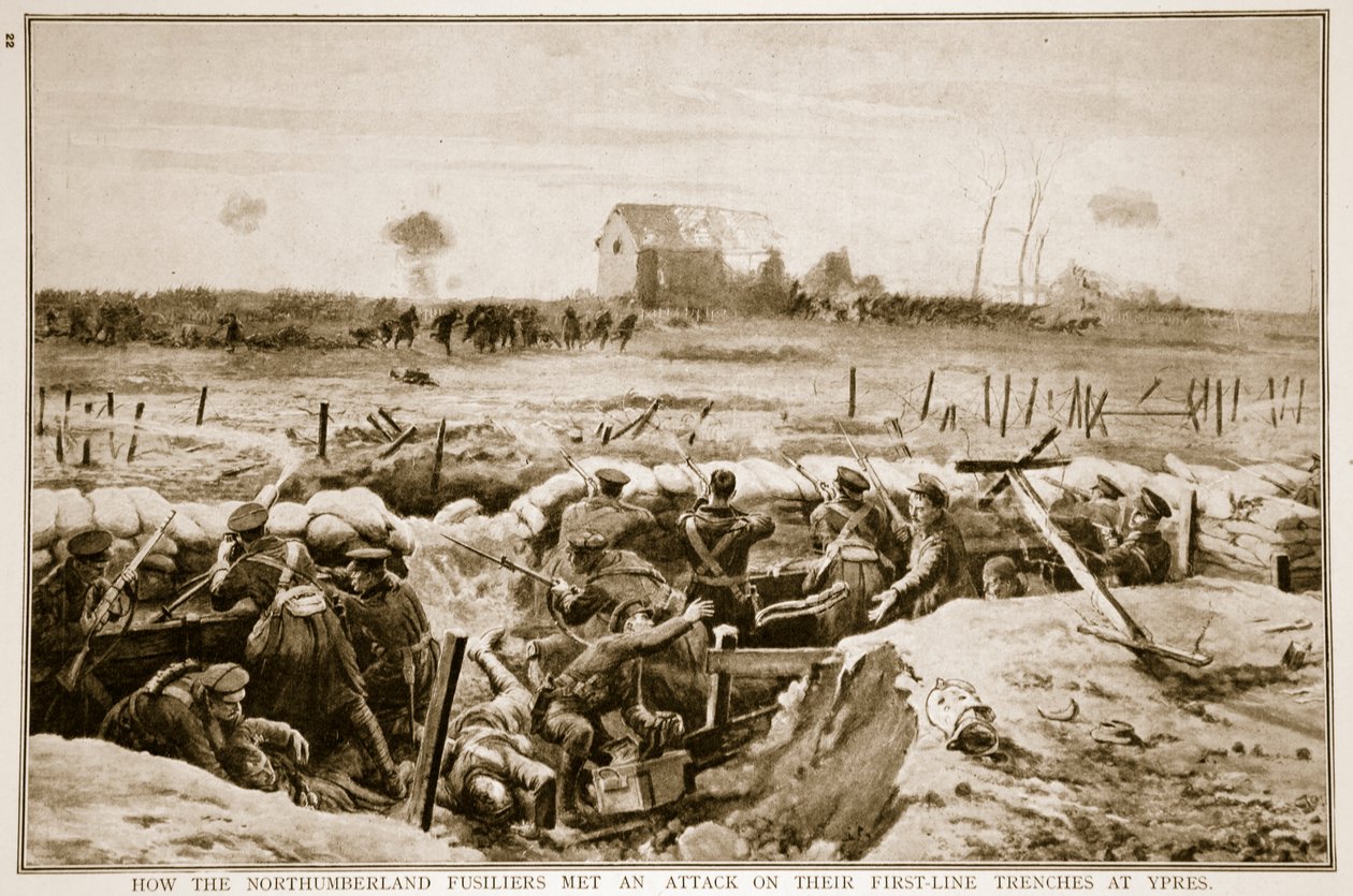 Hogyan találkoztak a Northumberland Fusiliers támadásai az első vonalbeli lövészárkaikkal Ypresnél, 1914-1919 alkotó: English School