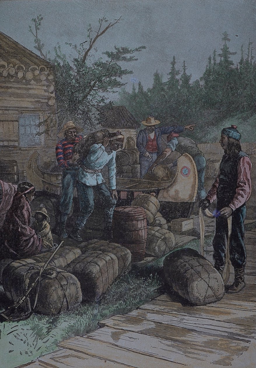 Hudson Bay Company, kereskedelmi állomás a 19. század közepén, a 19. század végén (metszet) alkotó: English School