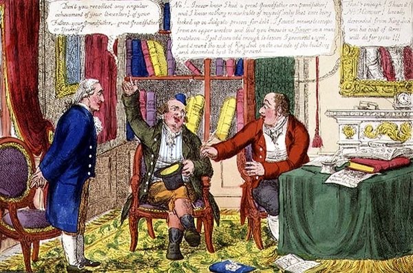 „Humbug vagy heraldikai kitüntetések”, 1790 körül (színes rézkarc) alkotó: English School