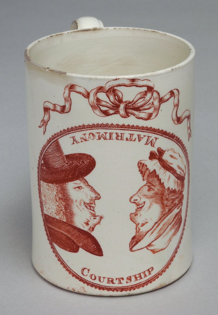 Humoros bögre megfordítható férfi és nő fejjel díszítve, 1780 körül (krémedény) alkotó: English School