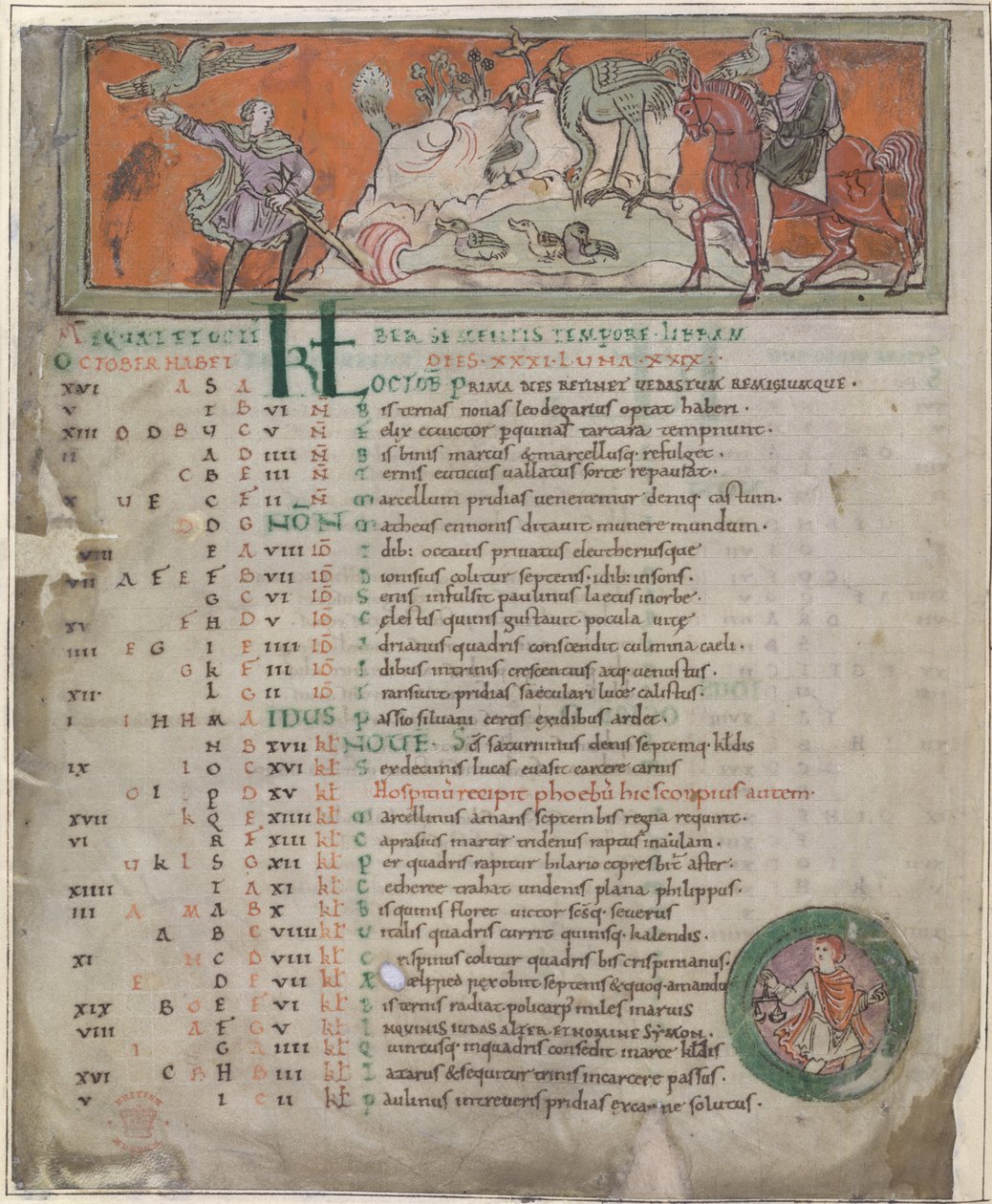 Vadászat a sólyommal, angolszász kalendáriumból (vellum) alkotó: English School