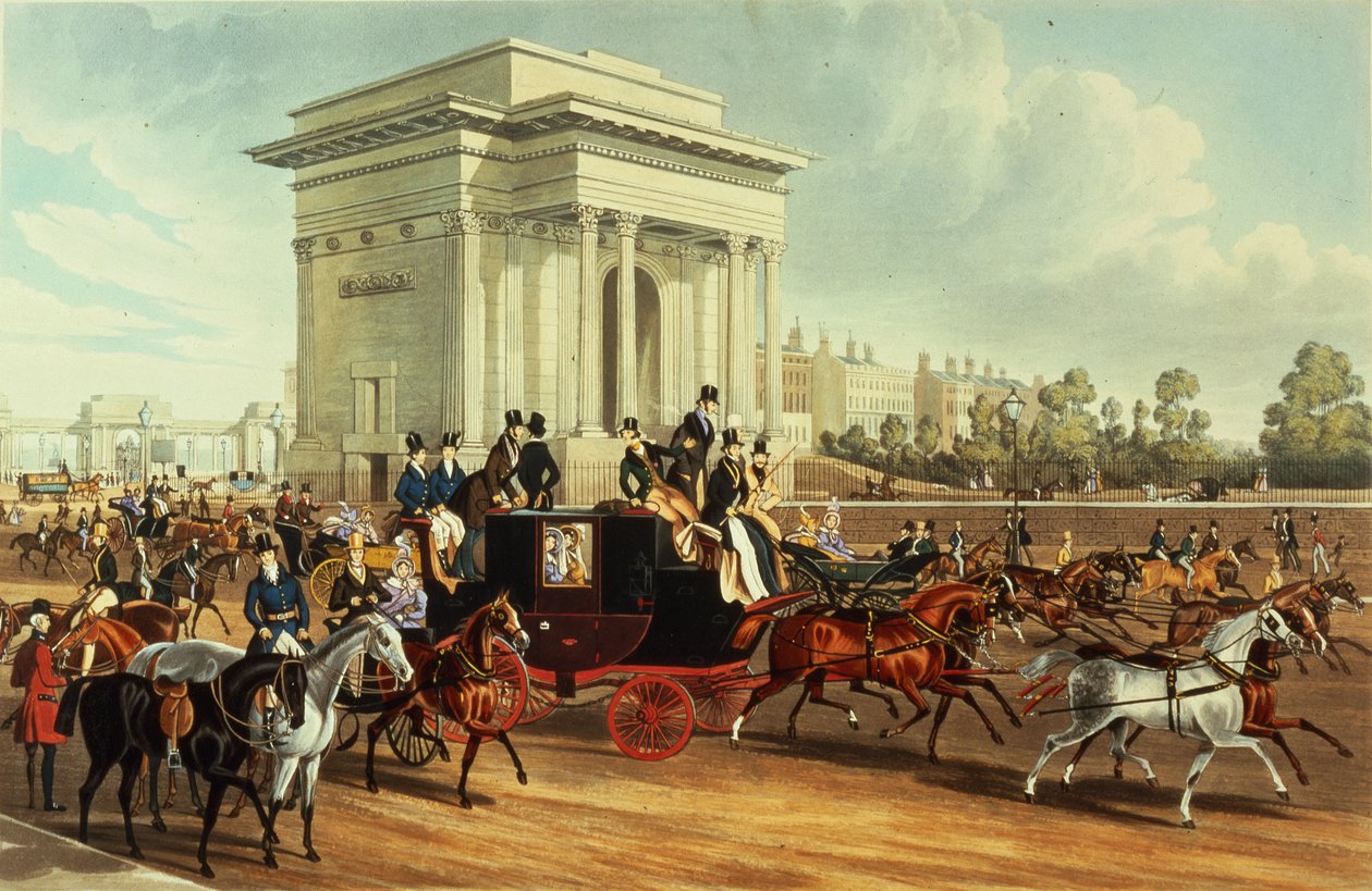 Hyde Park Corner, James Pollard nyomán, kiadó: Ackermann, 1836 (akvatinta) alkotó: English School