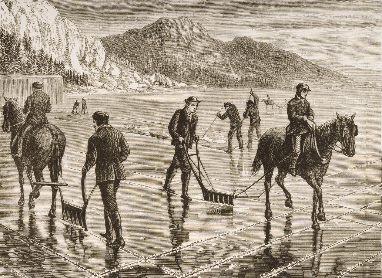 Ice-Harvest on the Hudson River, New York állam, 1870 körül, az "American Pictures"-ből, a The Religious Tract Society kiadása, 1876 alkotó: English School