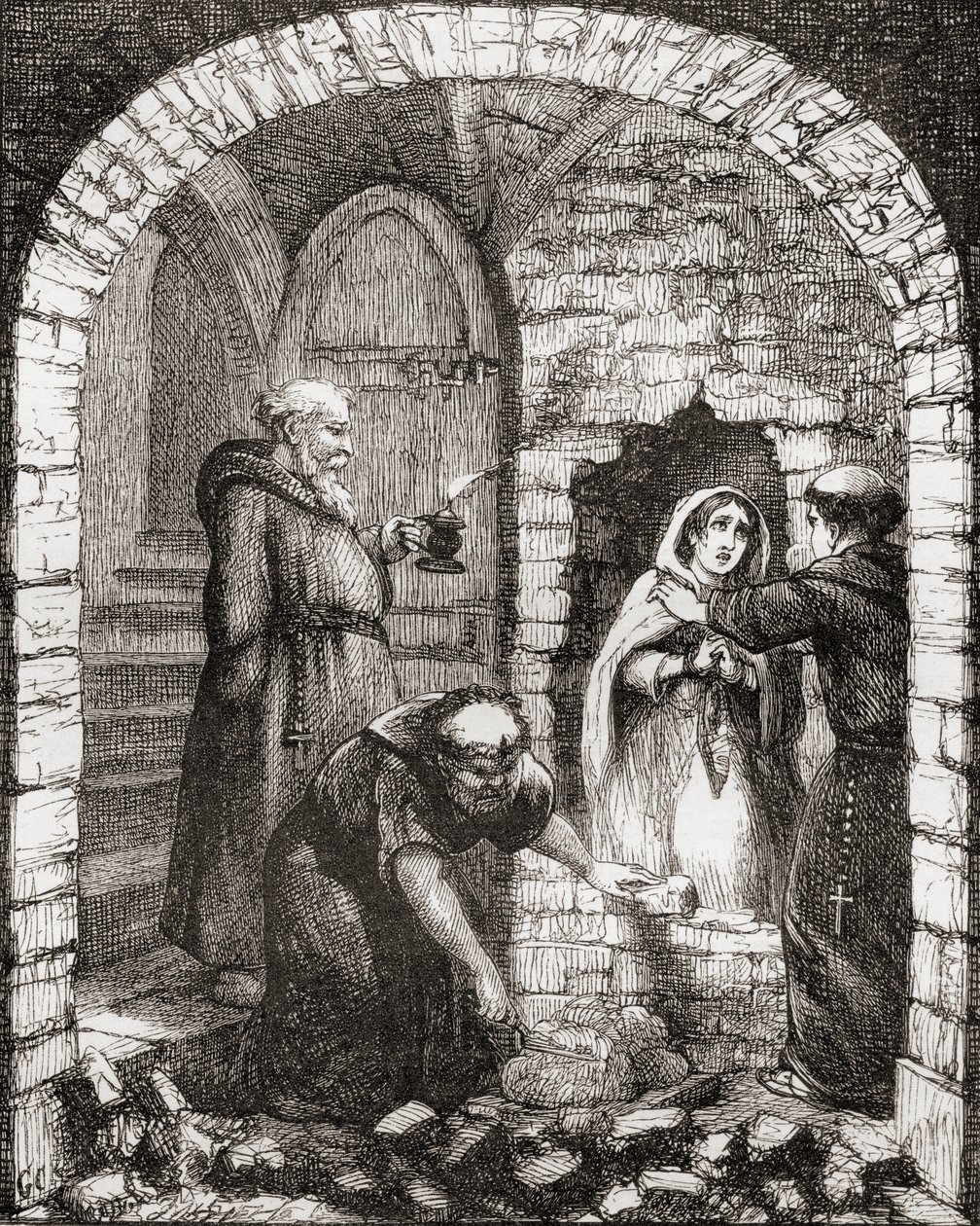 Illusztráció George Cruikshank nyomán a "Netley Abbey: A Legend of Hampshire"-hez, a "The Ingoldsby Legends or Mirth and Marvels"-ből, Thomas Ingoldsby 1865-ben megjelent. alkotó: English School