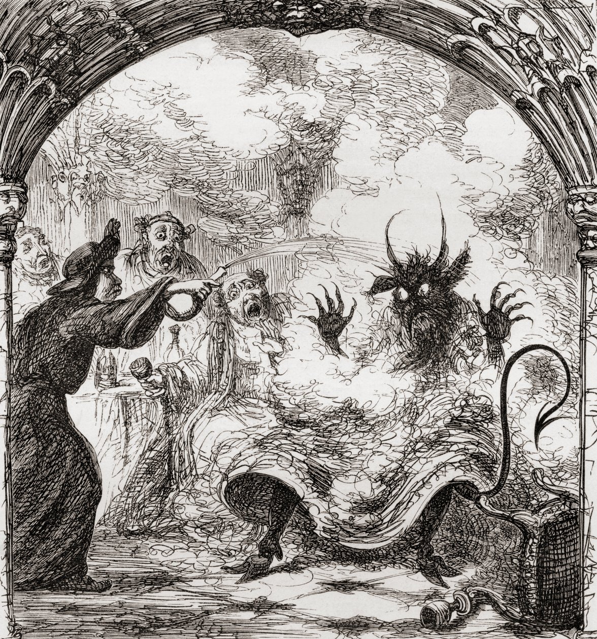Illusztráció George Cruikshank nyomán az 1865-ben kiadott „Szent Miklós íve” című verséhez, Thomas Ingoldsby „The Ingoldsby legendái vagy Mirth and Marvels” c. alkotó: English School