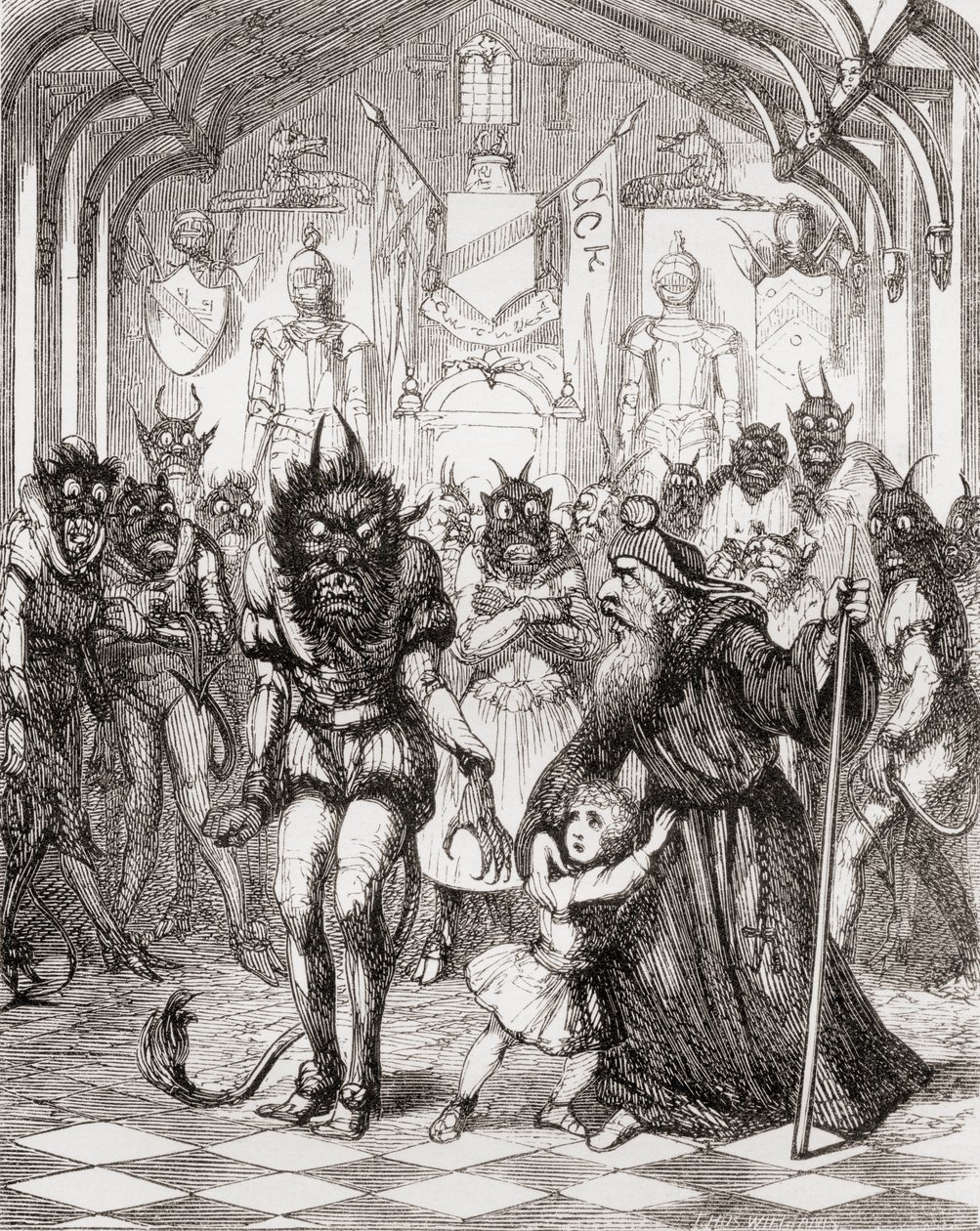Illusztráció George Cruikshank nyomán a „The Lay of St. Cuthbert” című költeményhez, Thomas Ingoldsby 1865-ben megjelent „The Ingoldsby Legends or Mirth and Marvels” című kötetéből. alkotó: English School