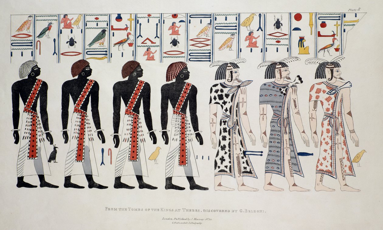 Illusztráció a thébai királysírokból, felfedezte G. Belzoni, 1820-ban megjelent nyomtatvány alkotó: English School