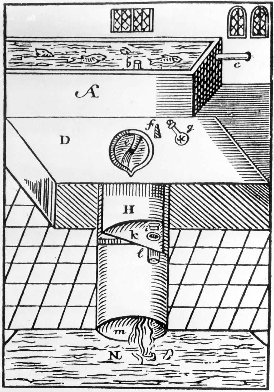 Illusztráció egy Sir John Harringtons Water Closetről, az Ajax metamorfózisának nevezett új diskurzusból, 1596 alkotó: English School