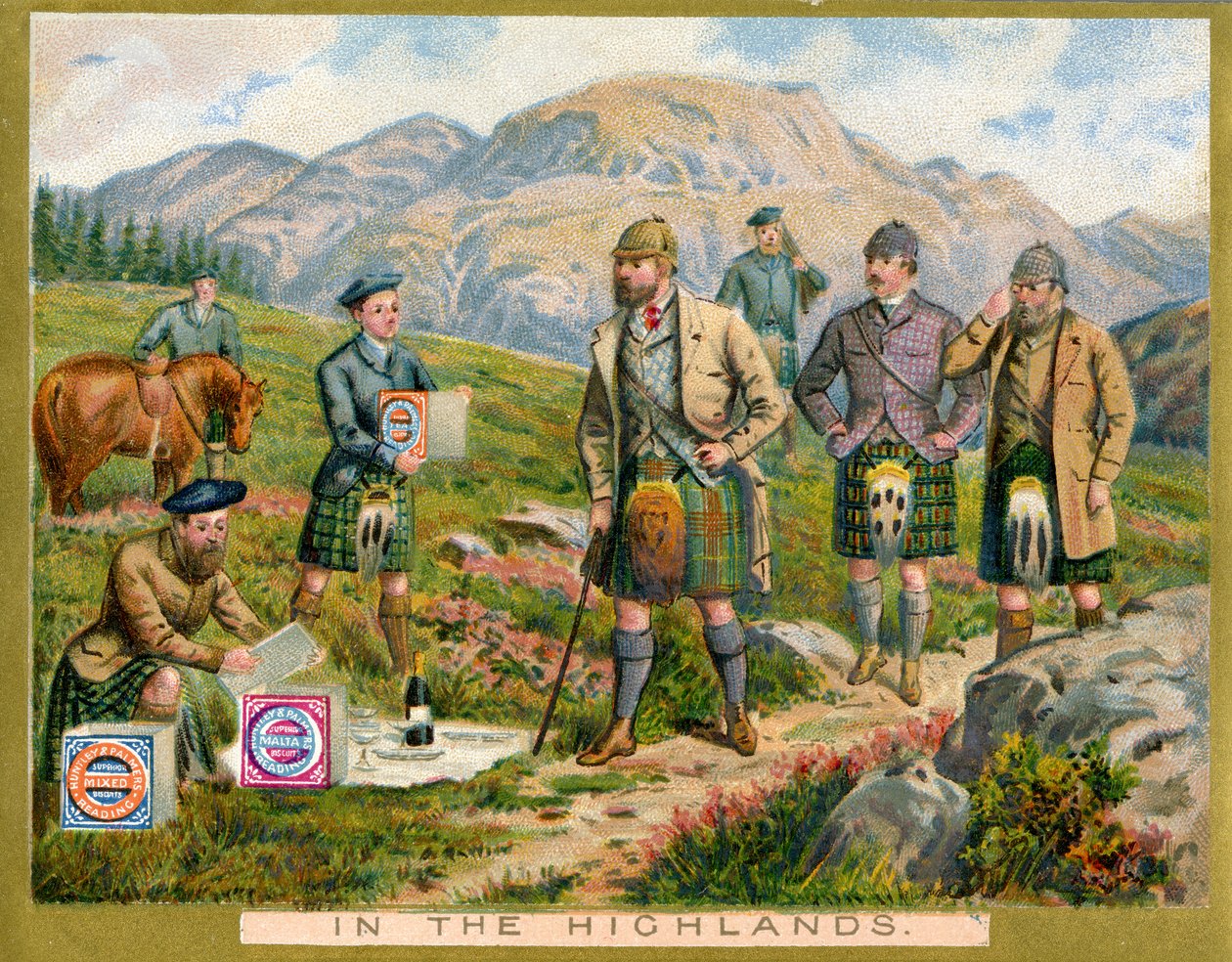 A Highlands, a Huntley & Palmers Biscuits promóciós kártyája, 1890 körül alkotó: English School