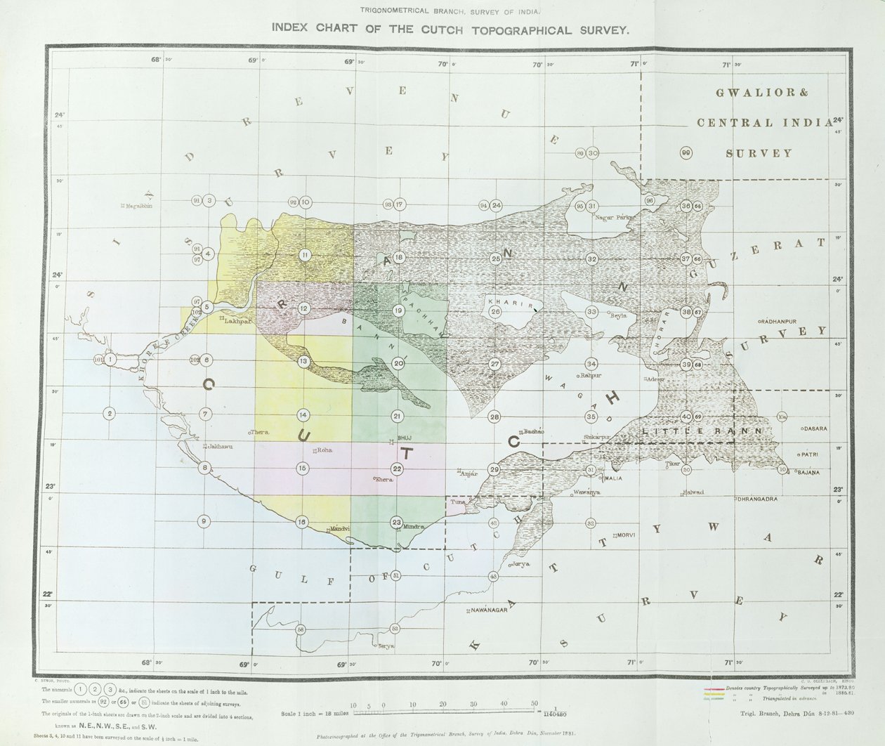 A trigonometriai ág Cutch topográfiai felmérésének indextáblázata, Survey of India, Dehra Dun, 1881. november alkotó: English School