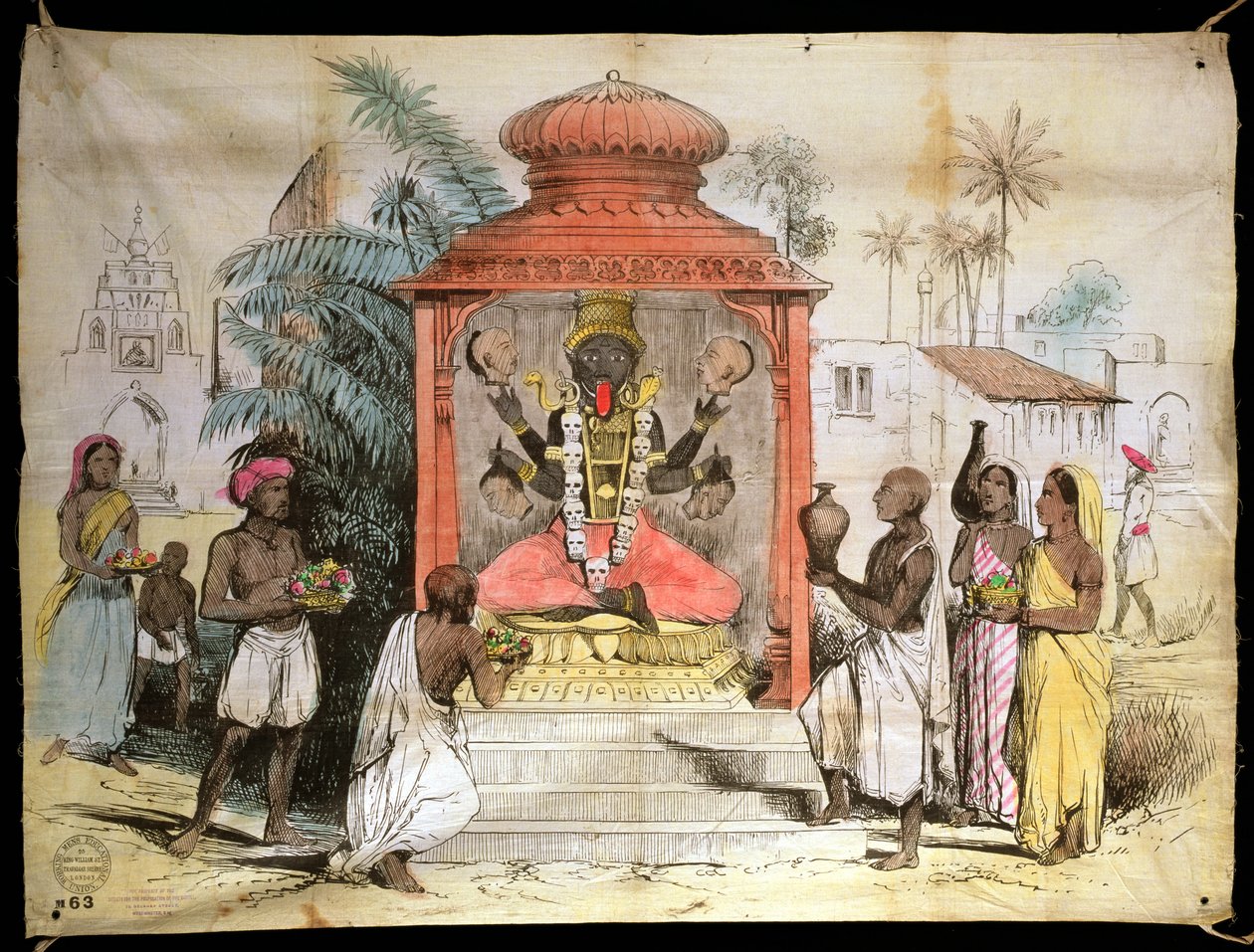 India, Kali alakja és imádata, 1850 körül (tinta és mosás ruhán) alkotó: English School