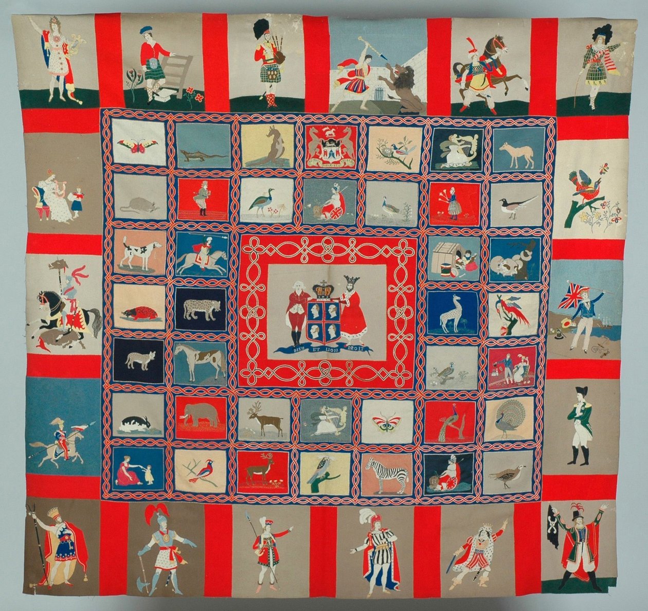 Intarziás patchwork akasztó, 1835 körül (gyapjú és selyem) alkotó: English School