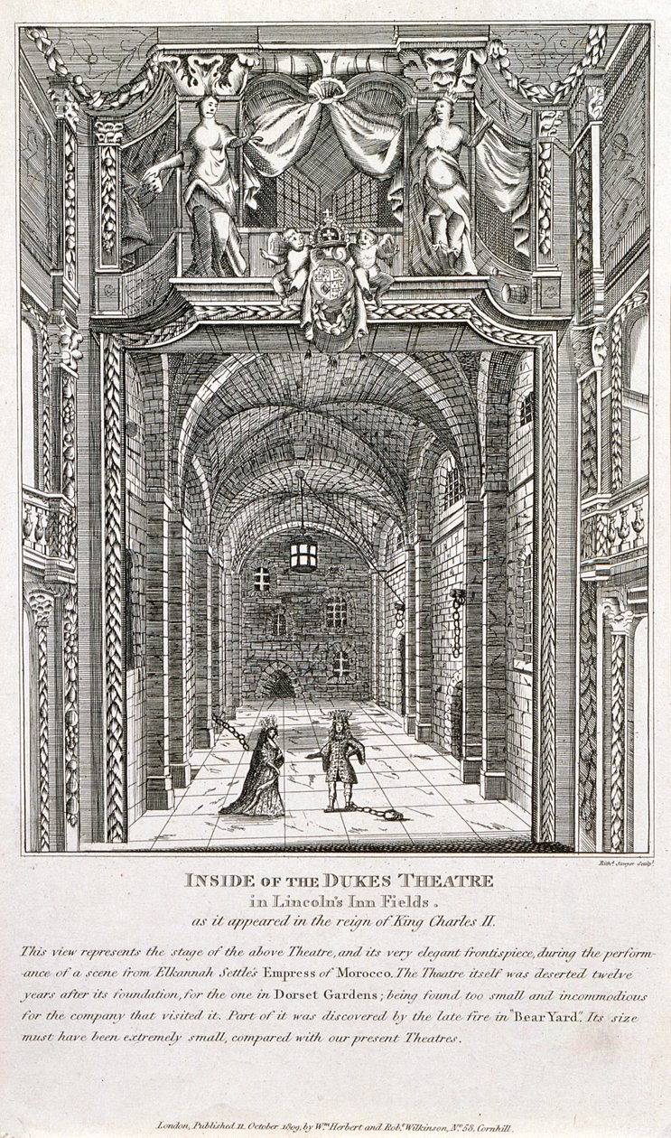A londoni Dukes Színház belsejében, Richard Sawyer metszete, 1820 alkotó: English School