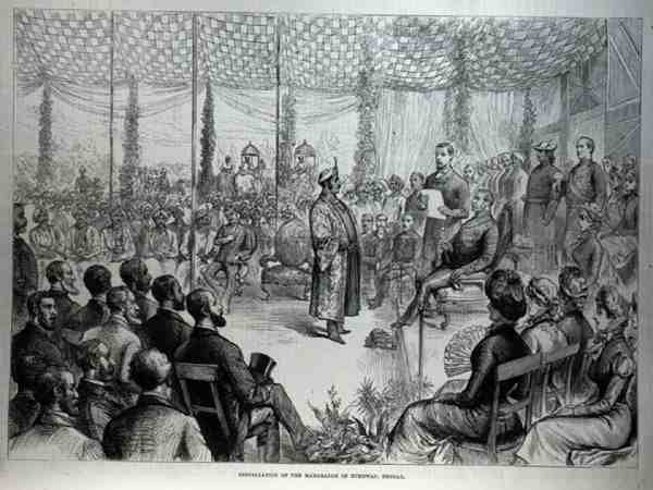 A bengáli Burdwan-i maharadzsa telepítése a The Illustrated London Newsból, 1882. január 21. alkotó: English School