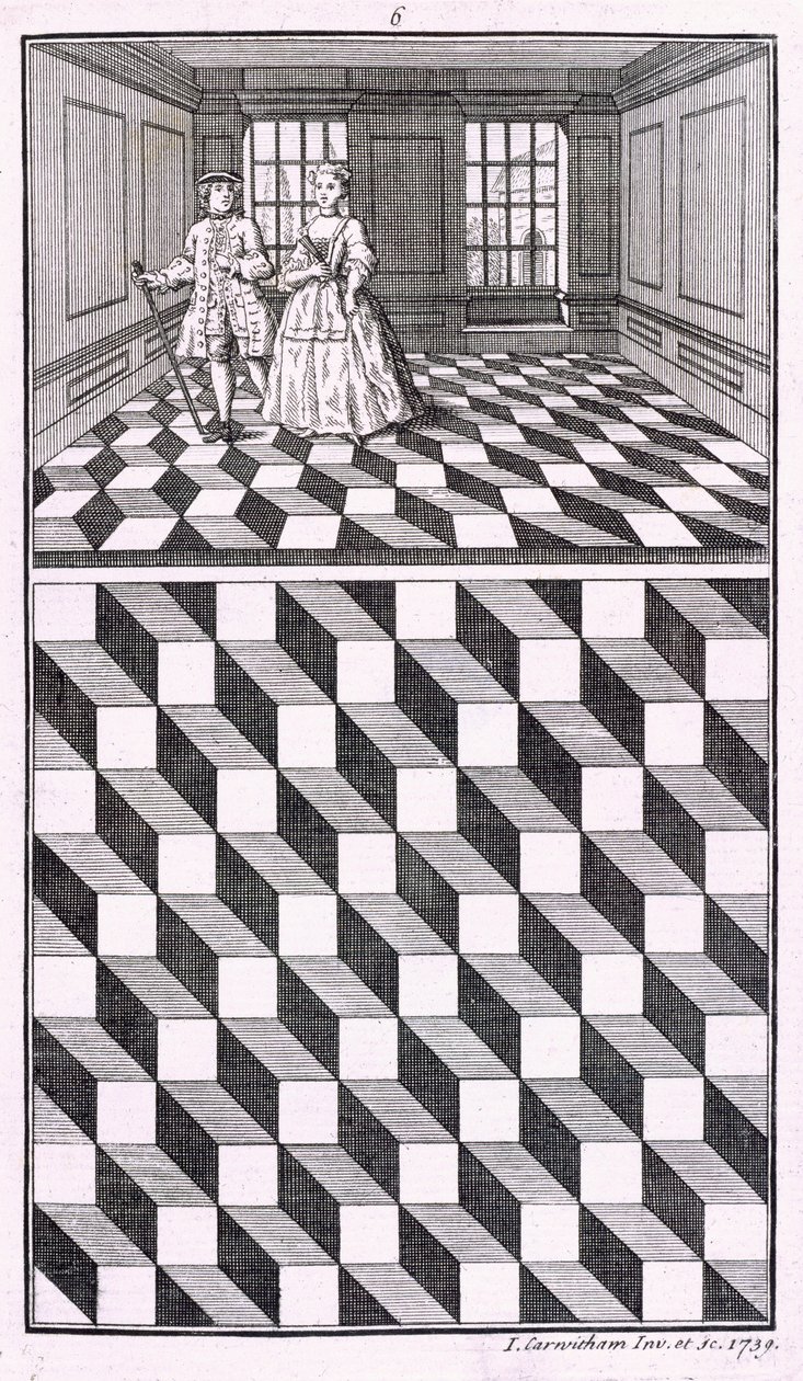 Belső, Illusztráció különféle padlódíszítésekből, John Carwitham, 1739, bw metszet alkotó: English School