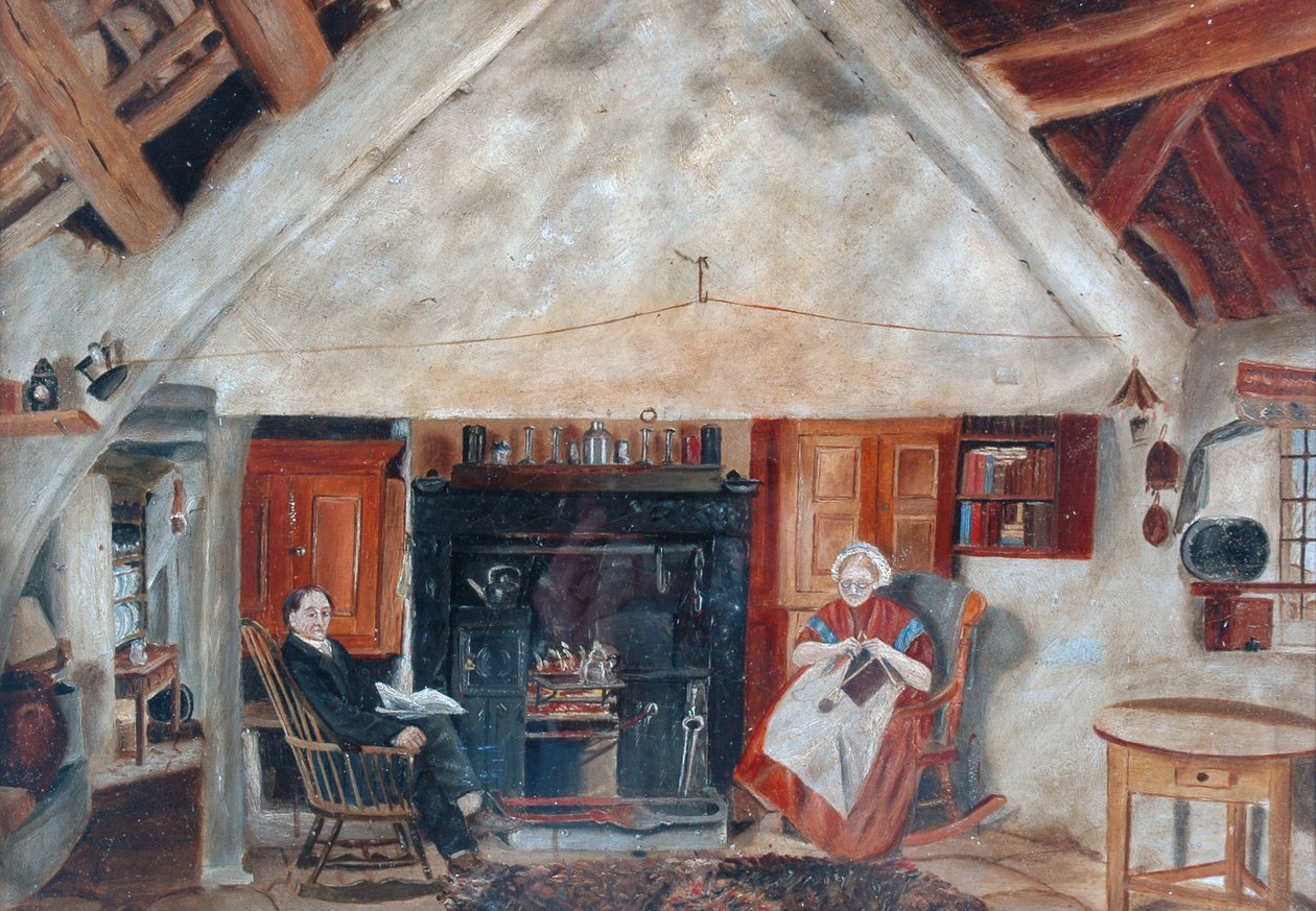 A Cruck Cottage belseje, esetleg Shipley Glen alkotó: English School