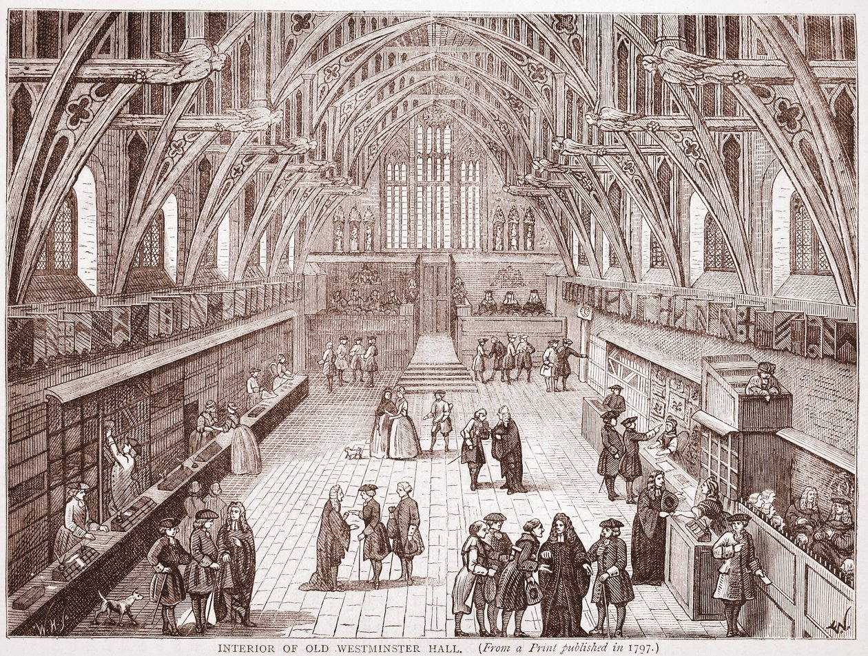 Az Old Westminster Hall belseje, egy 1797-ben megjelent nyomtatványból alkotó: English School